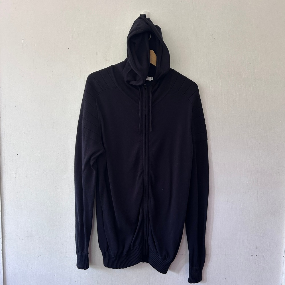 Thomas Payne Mens Knit Hoodie Medium Navy 100% Cotton Moto Zip Up Preppy